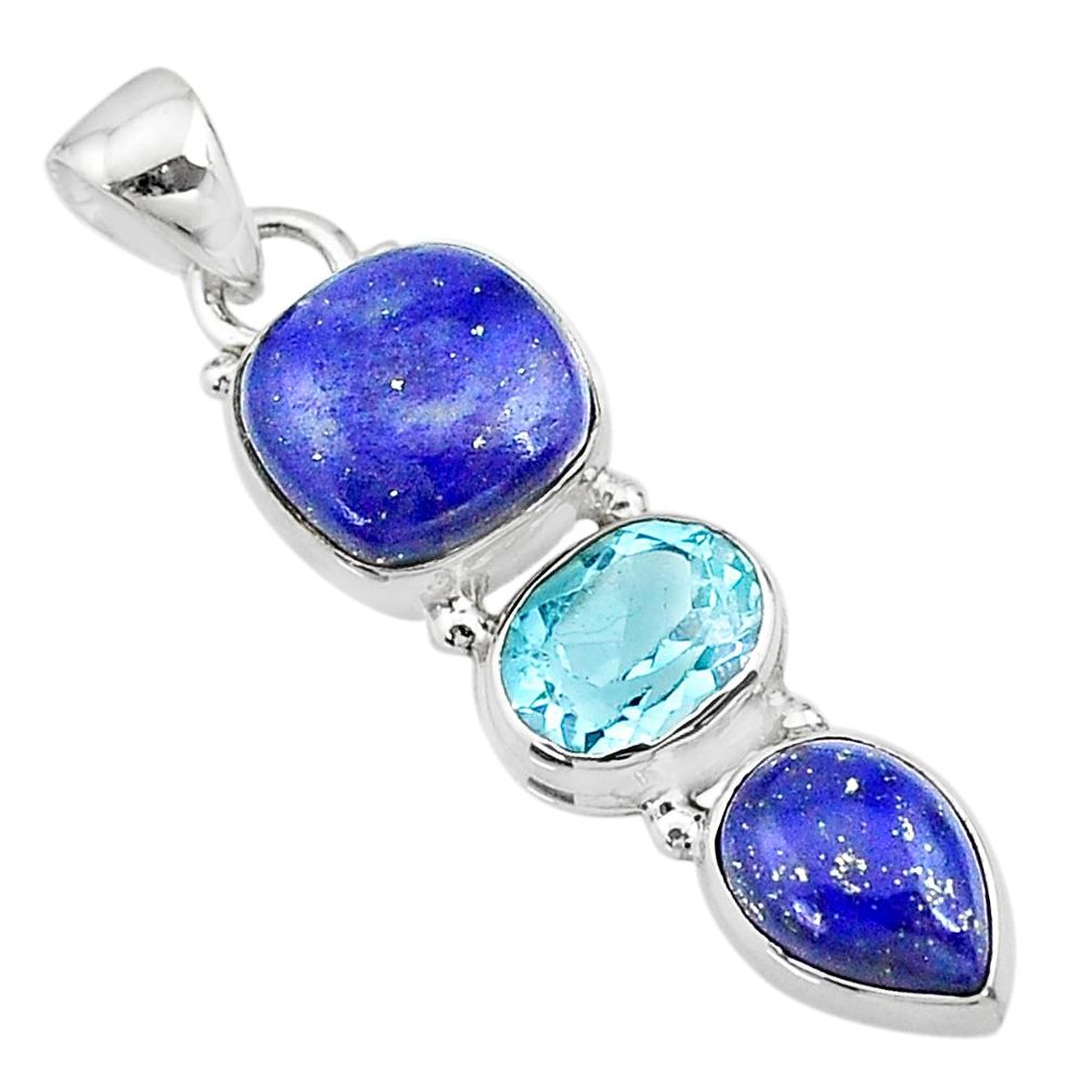 925 sterling silver 10.32cts natural blue lapis lazuli topaz pendant t18783