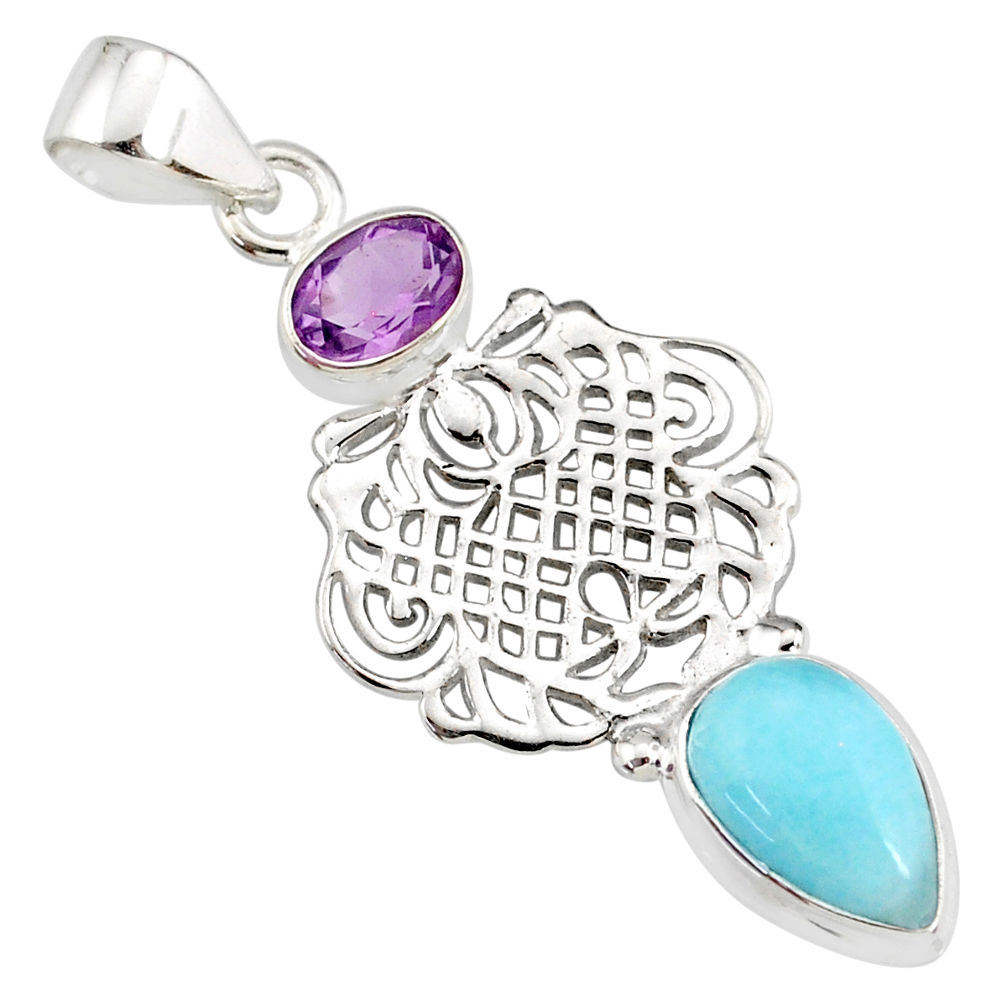 925 sterling silver 5.63cts natural blue larimar amethyst pendant jewelry r78371