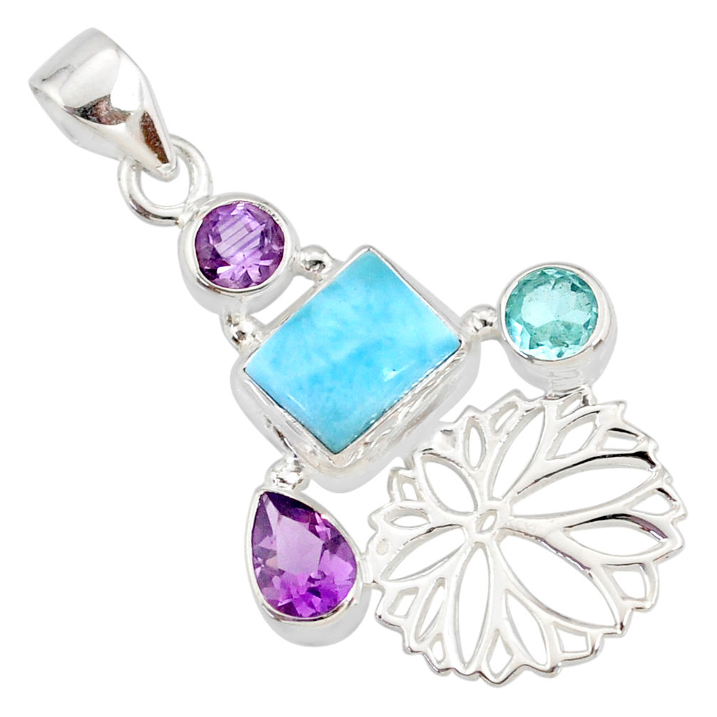 925 sterling silver 6.84cts natural blue larimar amethyst topaz pendant r78377