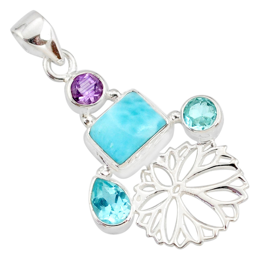 925 sterling silver 7.11cts natural blue larimar amethyst topaz pendant r78394