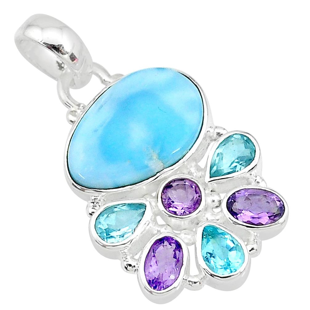 925 sterling silver 15.44cts natural blue larimar amethyst topaz pendant t10599