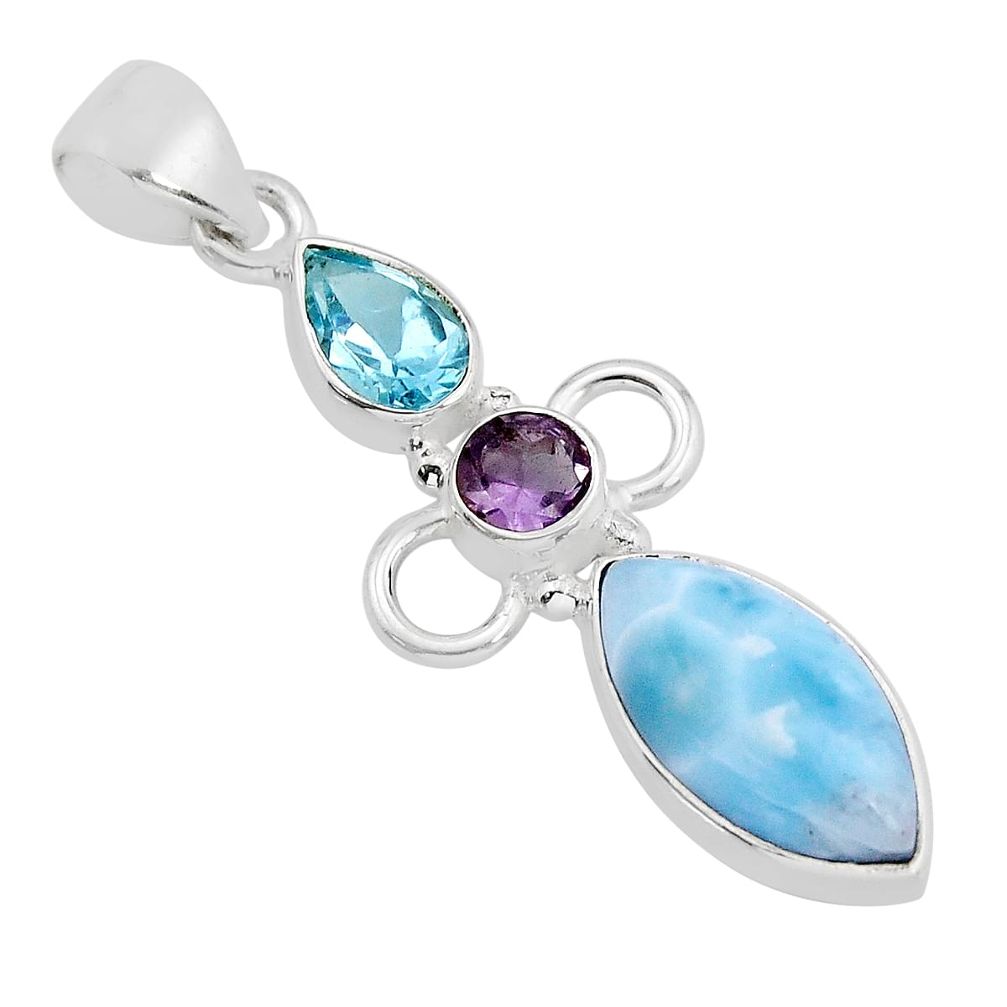 925 sterling silver 9.18cts natural blue larimar amethyst topaz pendant y78003