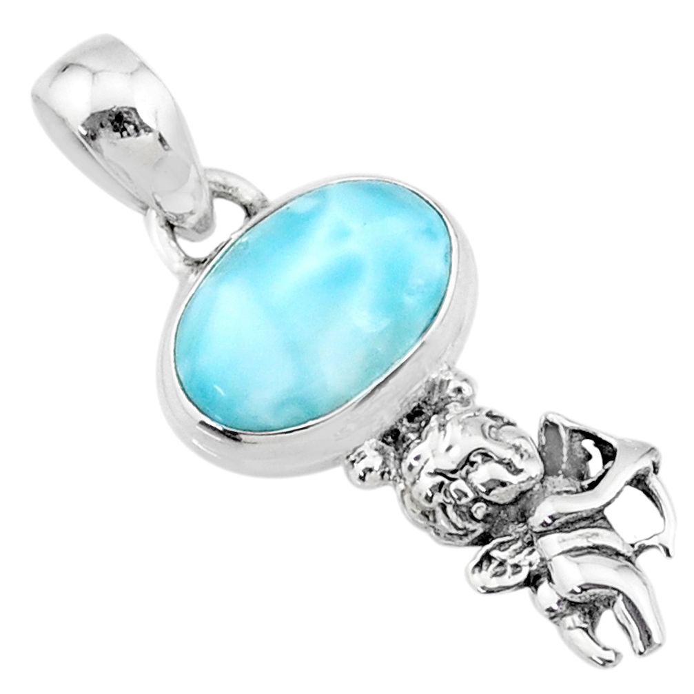 925 sterling silver 3.83cts natural blue larimar angel pendant jewelry r72354