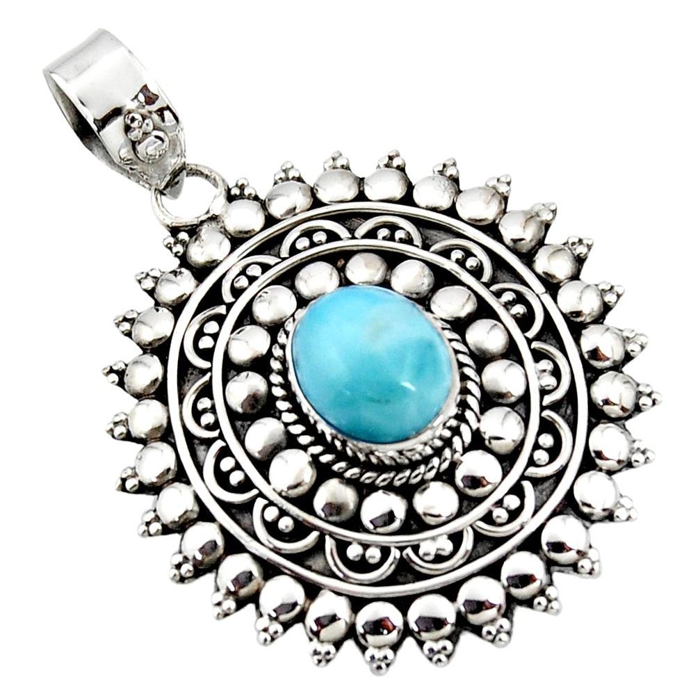 925 sterling silver 4.45cts natural blue larimar boho pendant jewelry r46970