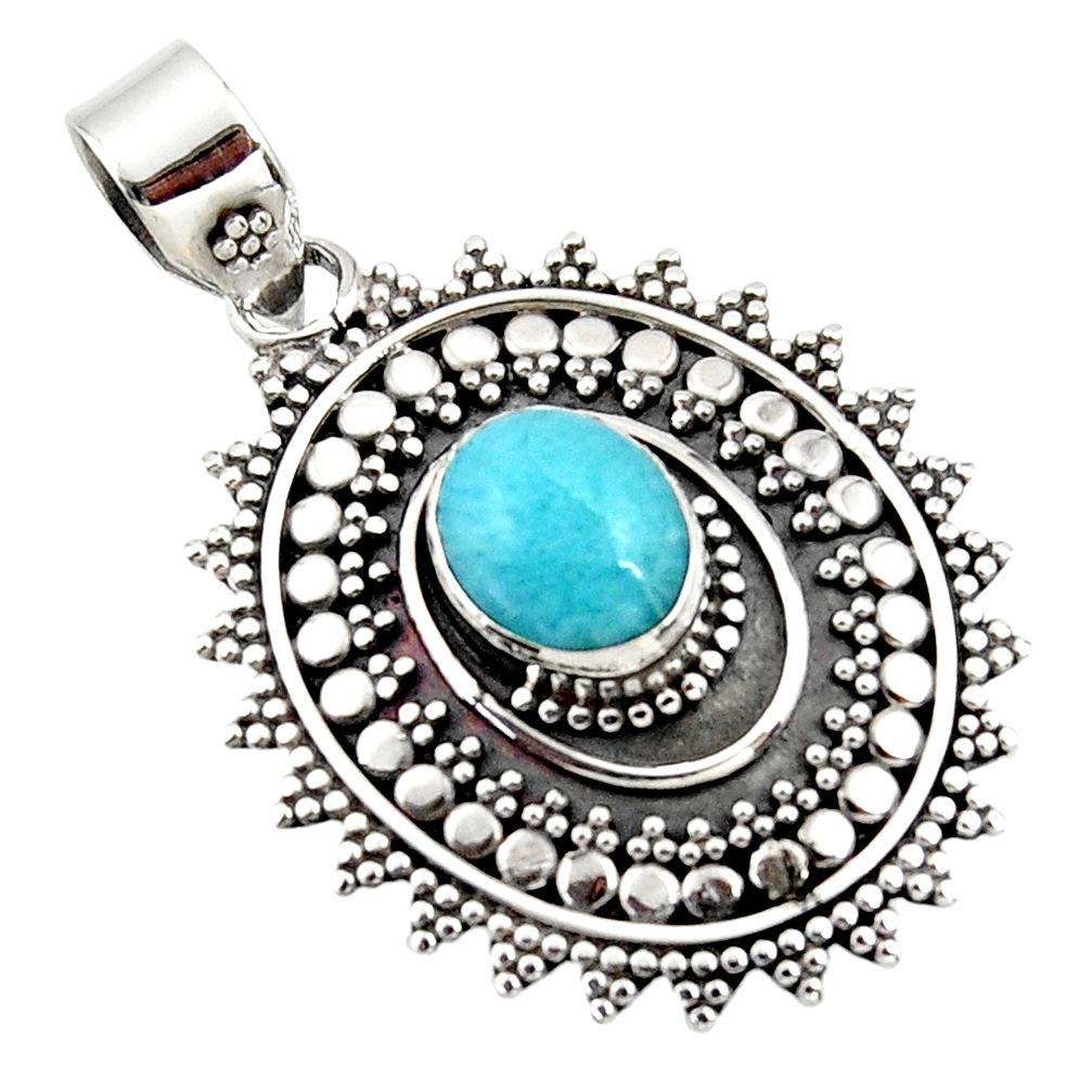 925 sterling silver 3.95cts natural blue larimar boho pendant jewelry r46979