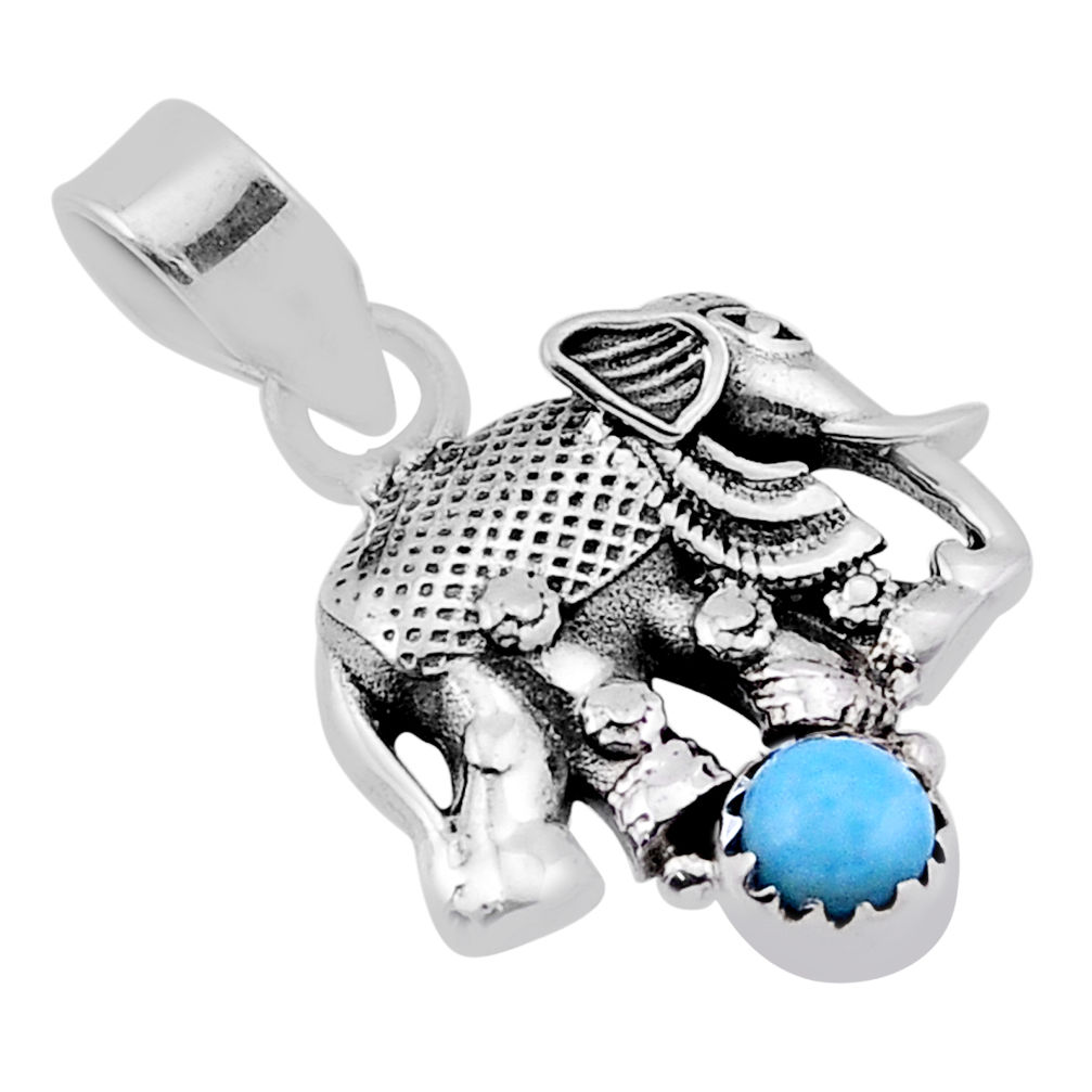 925 sterling silver 0.93cts natural blue larimar elephant pendant jewelry n40363