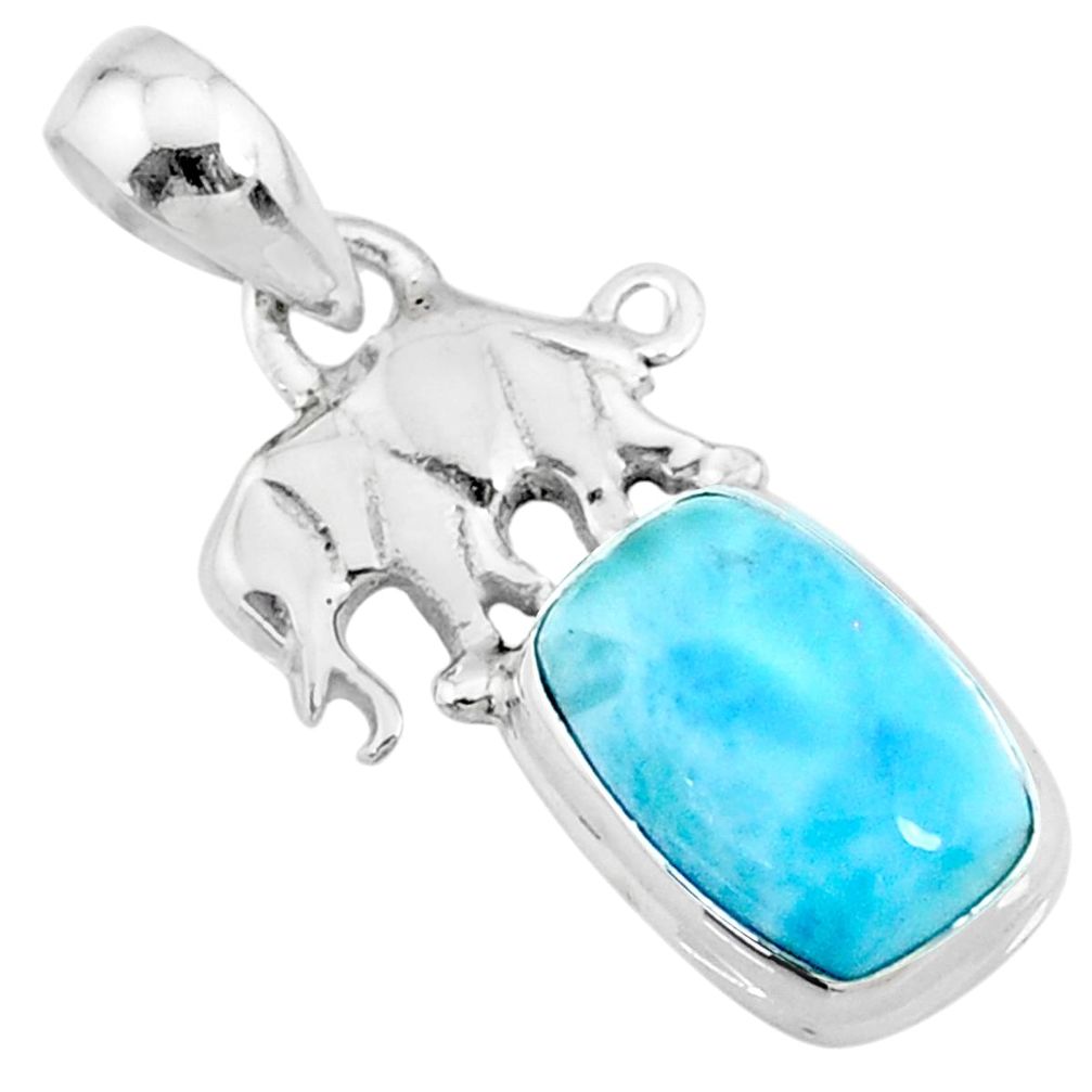 925 sterling silver 3.89cts natural blue larimar elephant pendant jewelry r72384