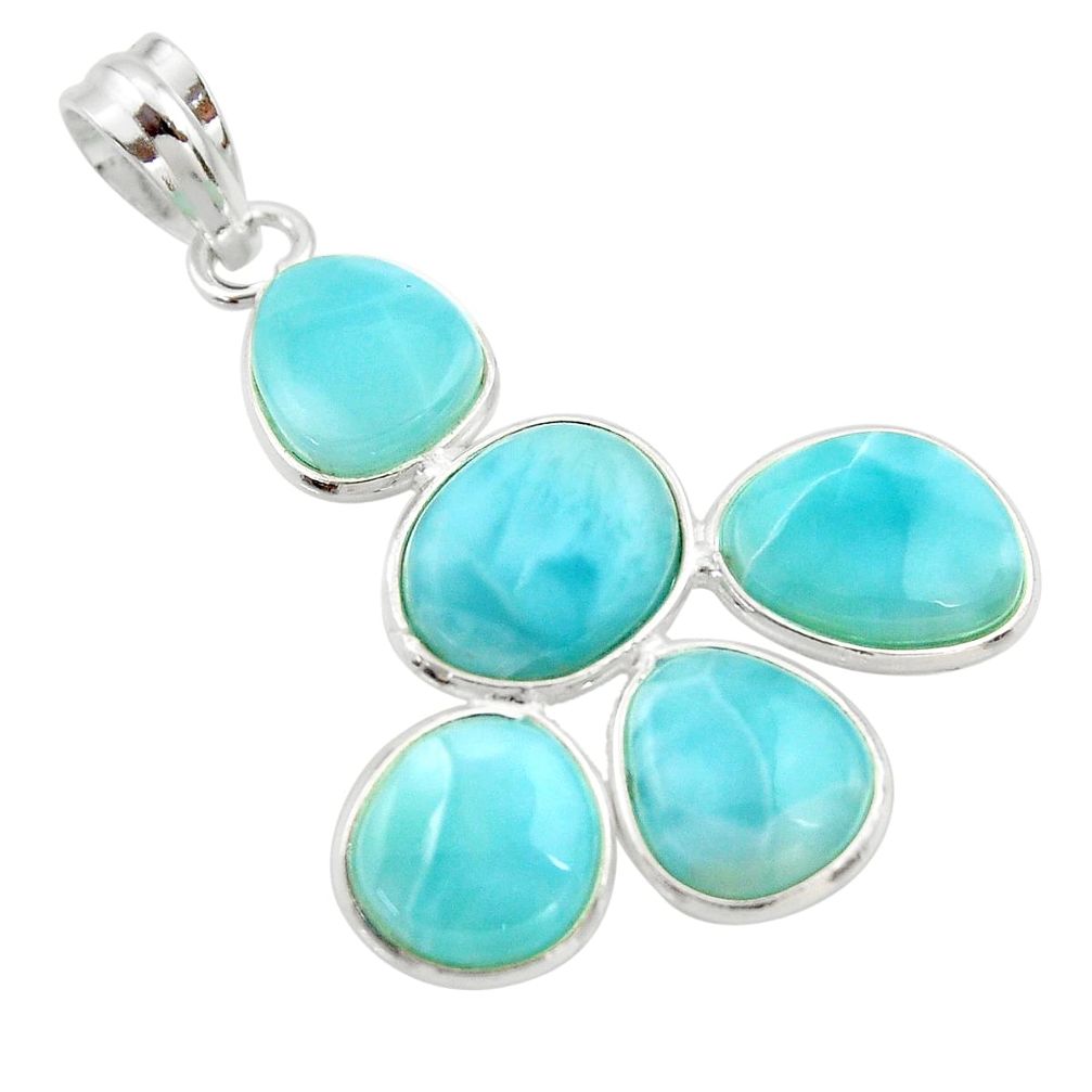 925 sterling silver 14.73cts natural blue larimar fancy pendant jewelry r34946