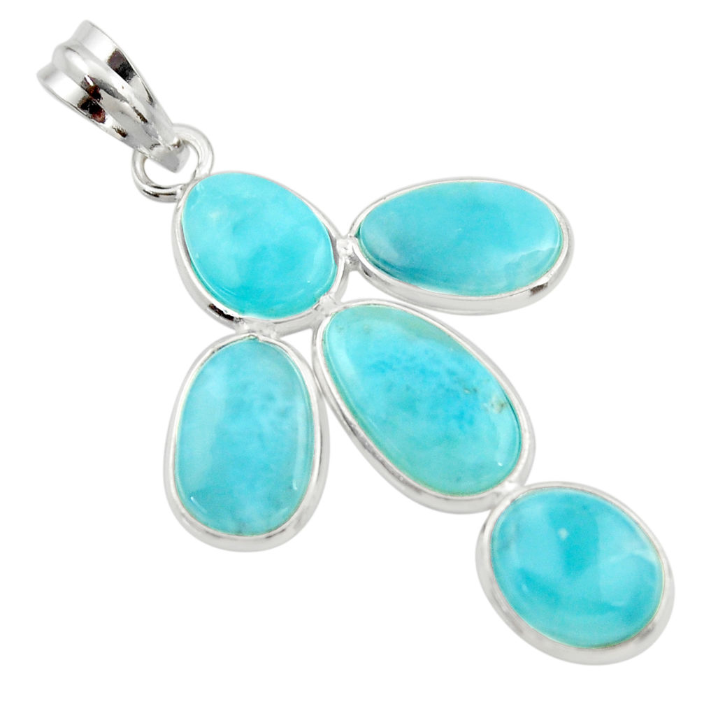 925 sterling silver 14.08cts natural blue larimar fancy pendant jewelry r34971