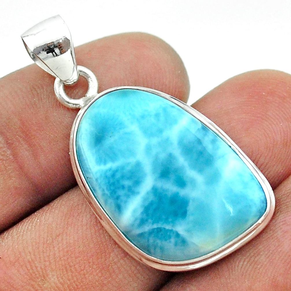 925 sterling silver 19.10cts natural blue larimar fancy pendant jewelry t56500