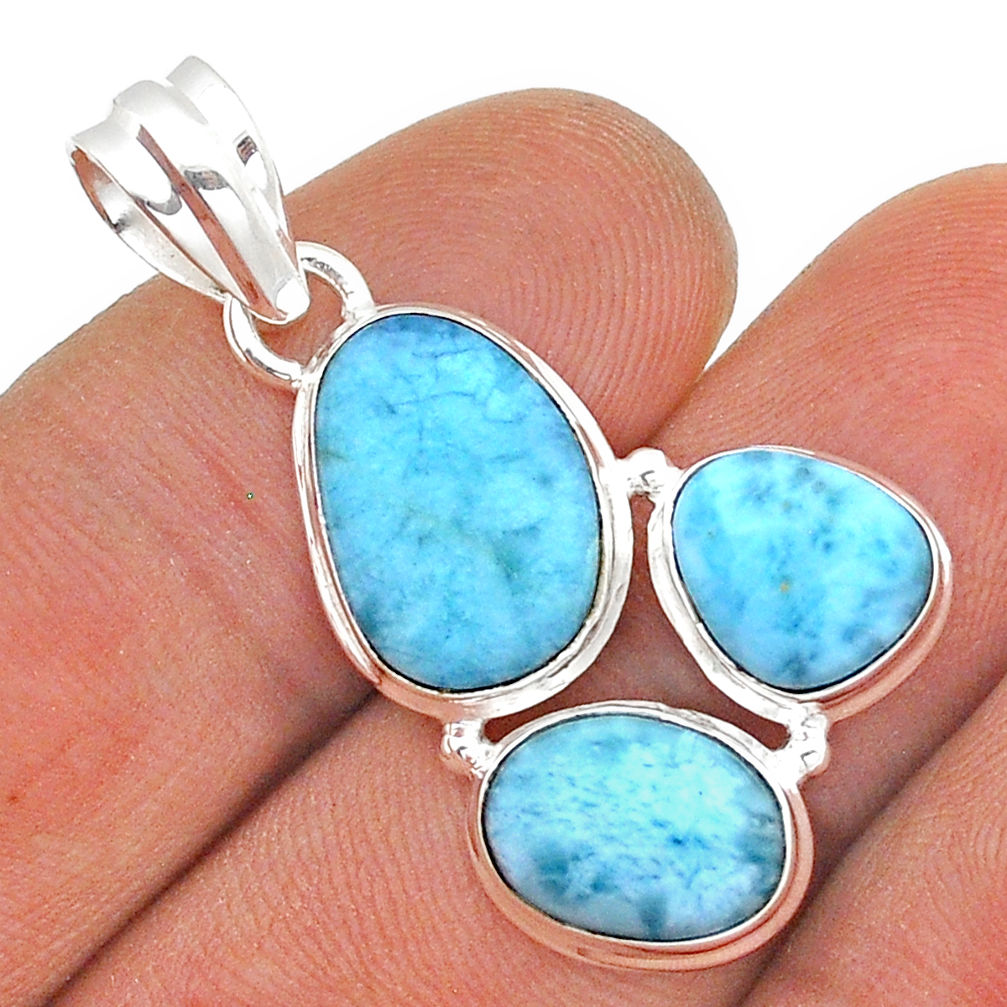 925 sterling silver 11.66cts natural blue larimar fancy pendant jewelry u86837