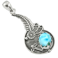 Clearance Sale- 925 sterling silver 4.98cts natural blue larimar flower pendant jewelry r67780