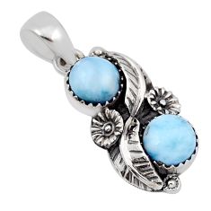 925 sterling silver 6.09cts natural blue larimar flower pendant jewelry y45187