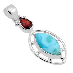 925 sterling silver 7.62cts natural blue larimar garnet pendant jewelry y82227