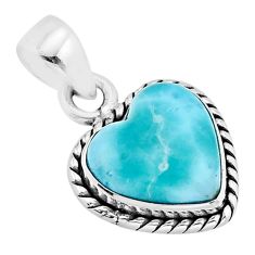 925 sterling silver 3.11cts natural blue larimar heart pendant jewelry y64723