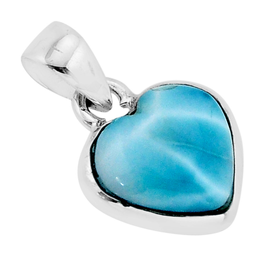 925 sterling silver 5.74cts natural blue larimar heart pendant jewelry y64727