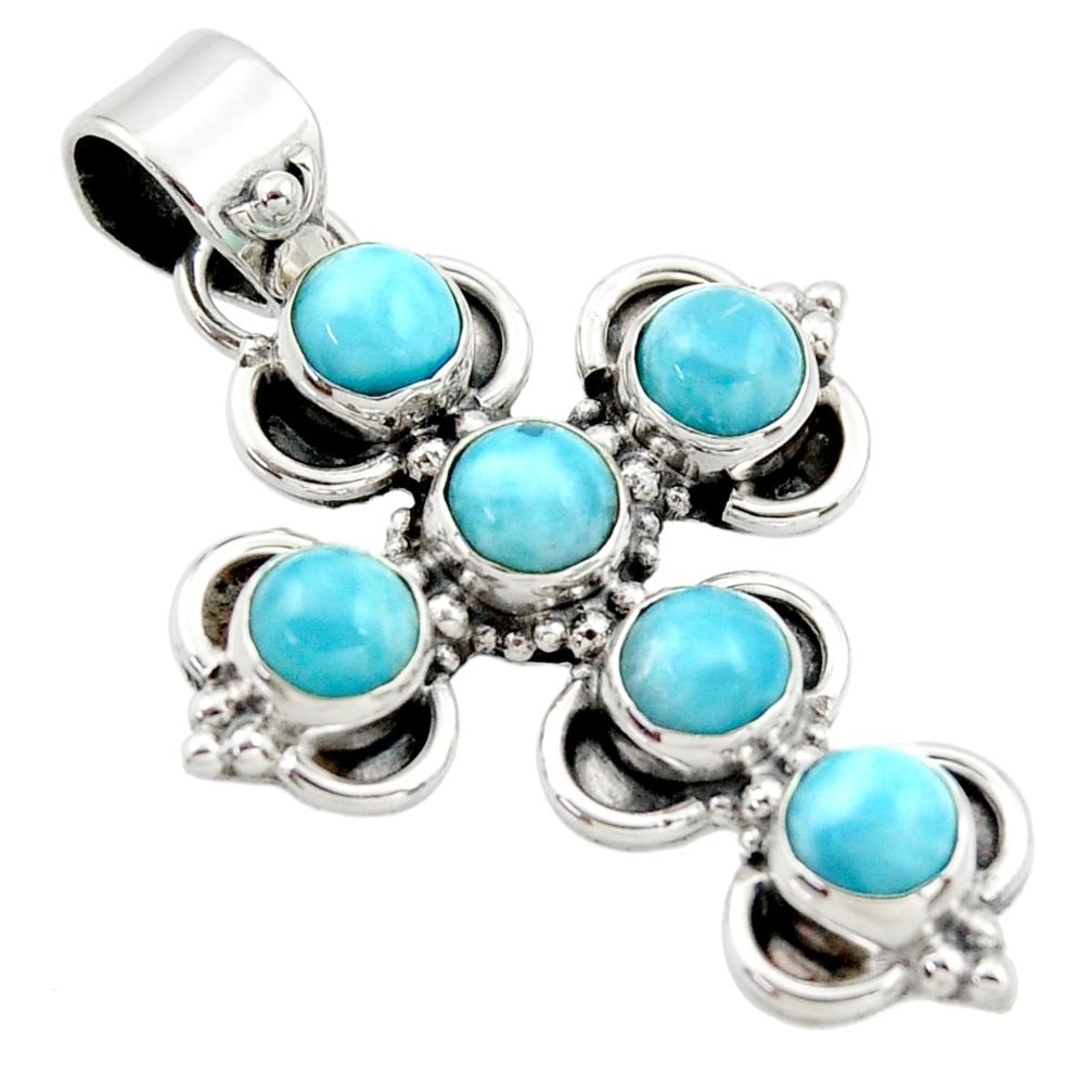 925 sterling silver 6.24cts natural blue larimar holy cross pendant r34989
