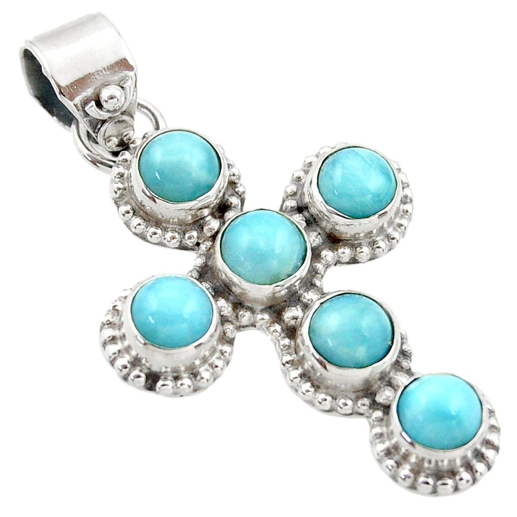 925 sterling silver 5.74cts natural blue larimar holy cross pendant r35011