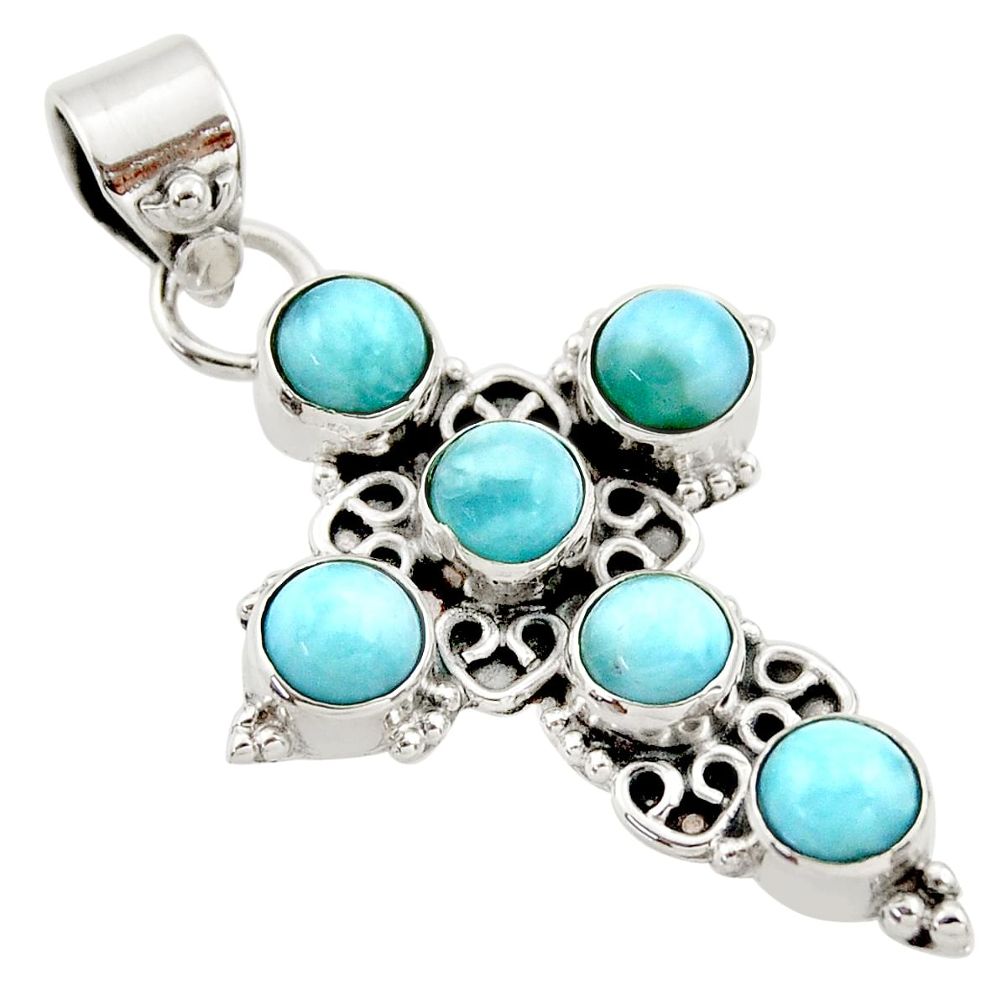 925 sterling silver 5.31cts natural blue larimar holy cross pendant r35018