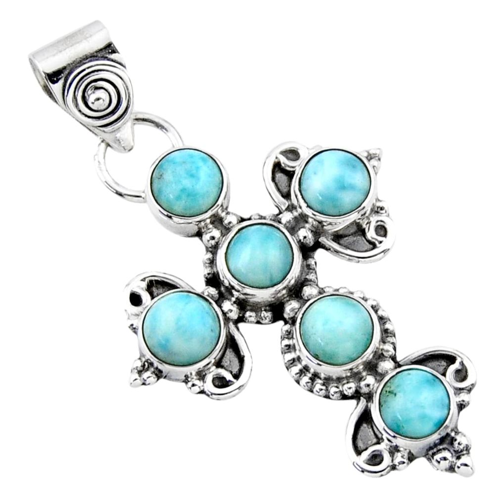 925 sterling silver 5.10cts natural blue larimar holy cross pendant r55900