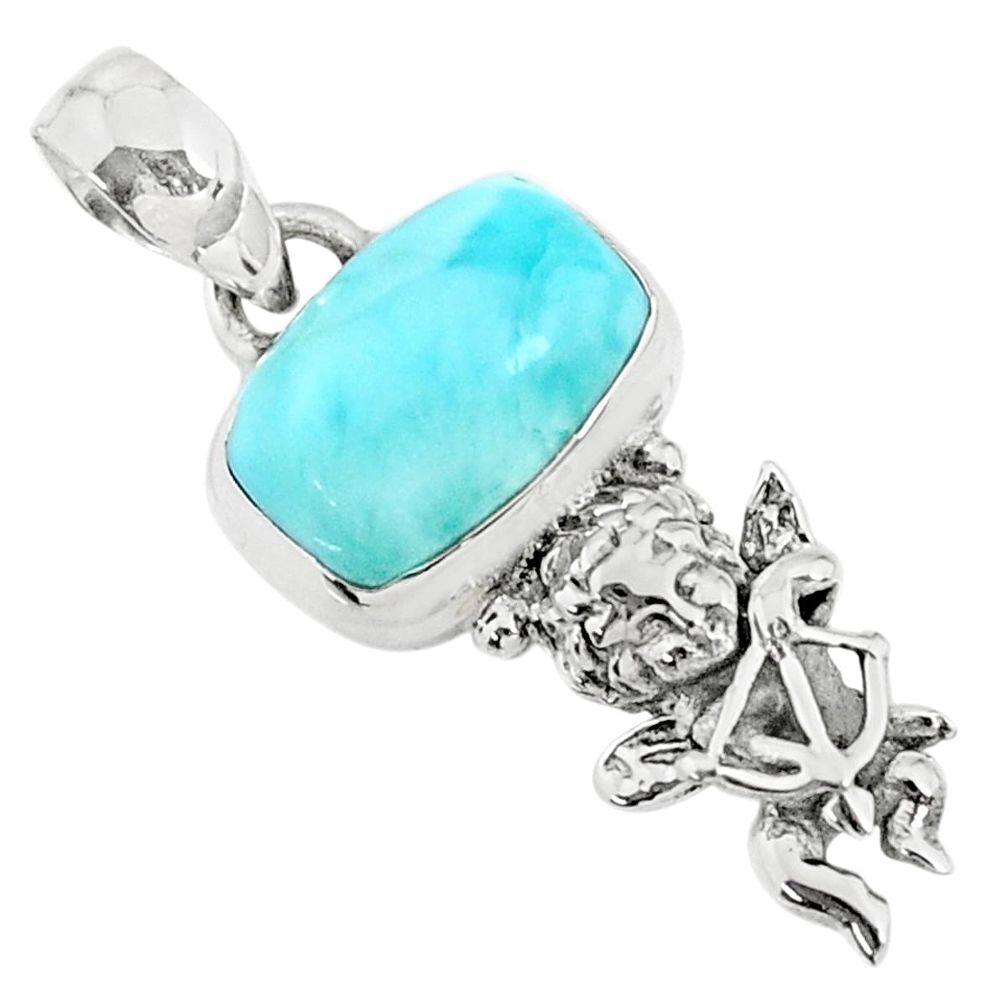 925 sterling silver 4.08cts natural blue larimar octagan angel pendant r72376