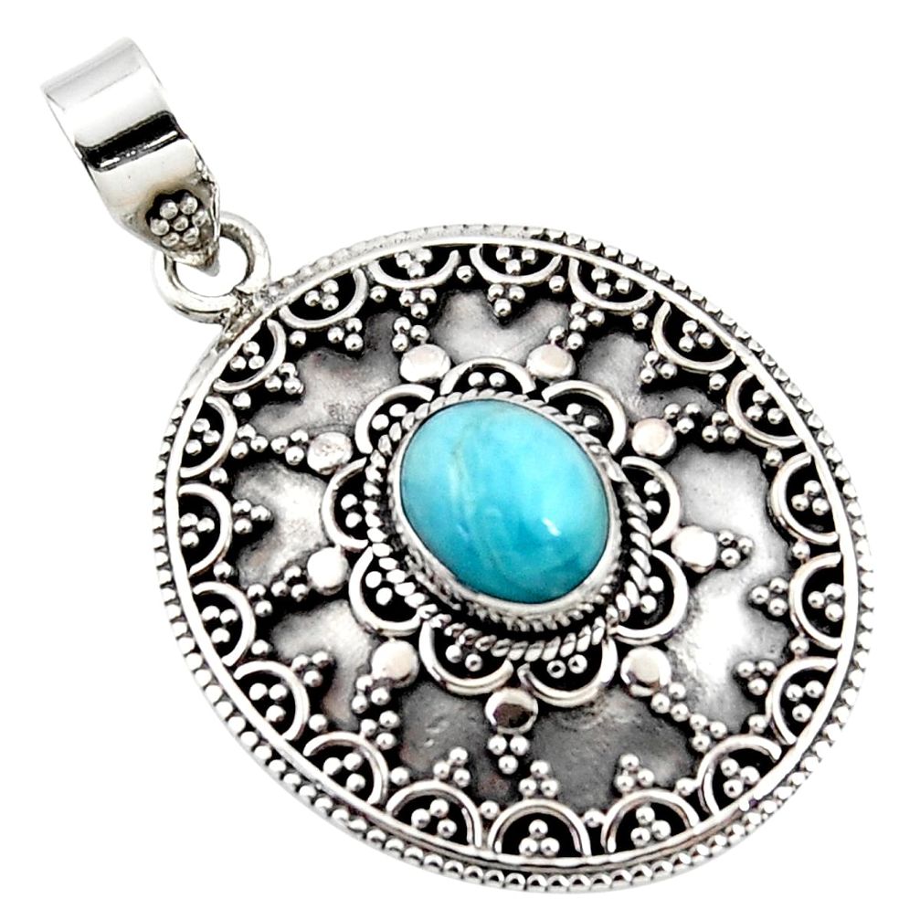 925 sterling silver natural blue larimar oval boho pendant jewelry r46967