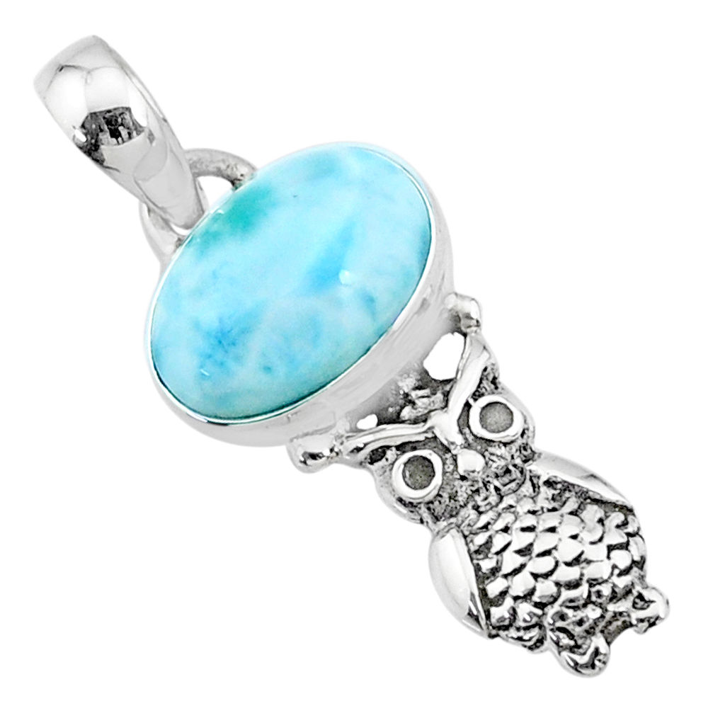 925 sterling silver 3.83cts natural blue larimar oval owl pendant jewelry r72373