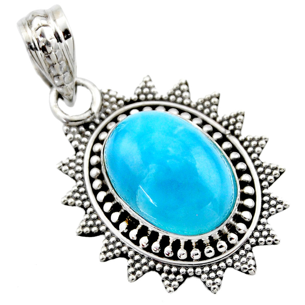 925 sterling silver 6.85cts natural blue larimar oval pendant jewelry r53176
