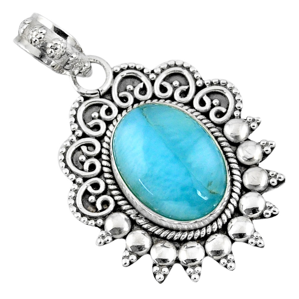 925 sterling silver 6.04cts natural blue larimar oval pendant jewelry r57853