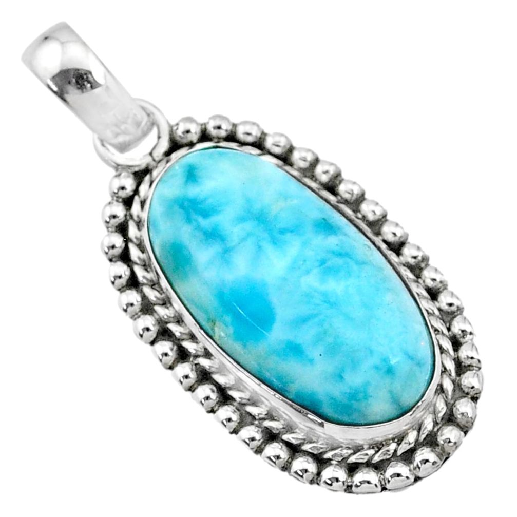 925 sterling silver 13.26cts natural blue larimar oval pendant jewelry r72488