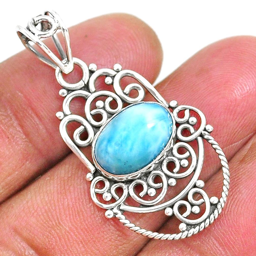 925 sterling silver 4.20cts natural blue larimar oval pendant jewelry r93891