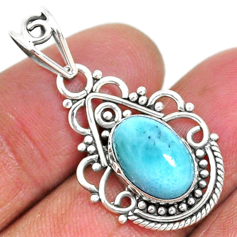 925 sterling silver 4.34cts natural blue larimar oval pendant jewelry r93904