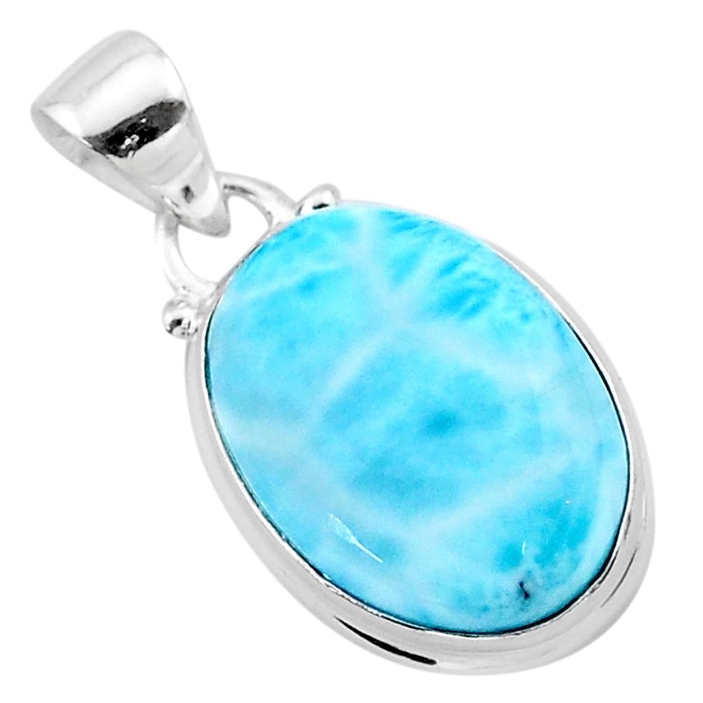 925 sterling silver 12.68cts natural blue larimar oval pendant jewelry t24373