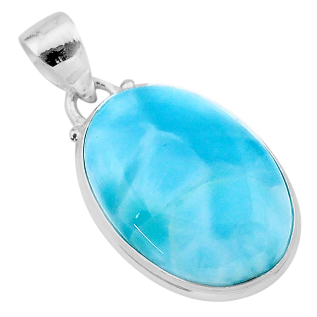 925 sterling silver 17.42cts natural blue larimar oval pendant jewelry t24424