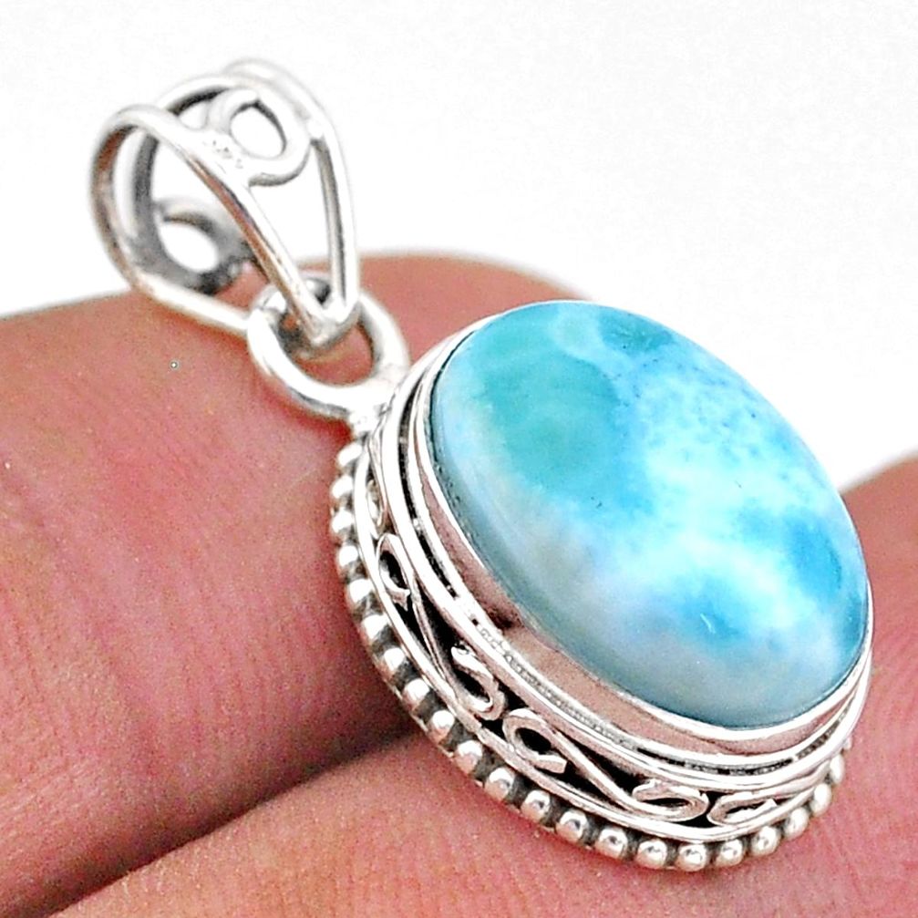 925 sterling silver 5.98cts natural blue larimar oval pendant jewelry t46763