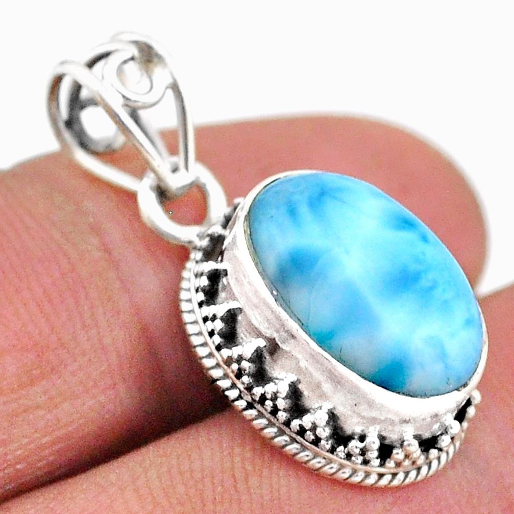 925 sterling silver 6.47cts natural blue larimar oval pendant jewelry t46771