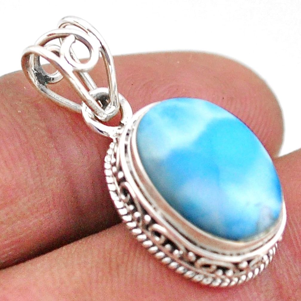 925 sterling silver 6.19cts natural blue larimar oval pendant jewelry t46777