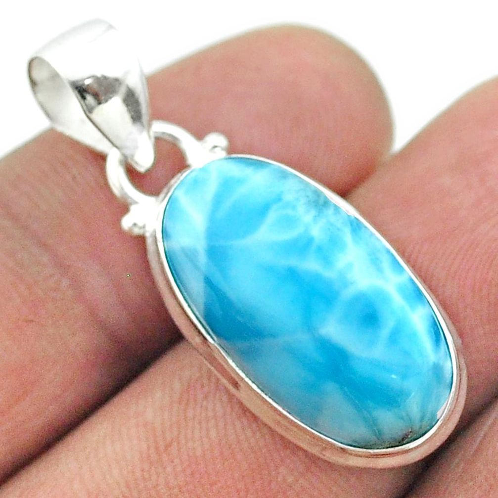 925 sterling silver 12.10cts natural blue larimar oval pendant jewelry t56384