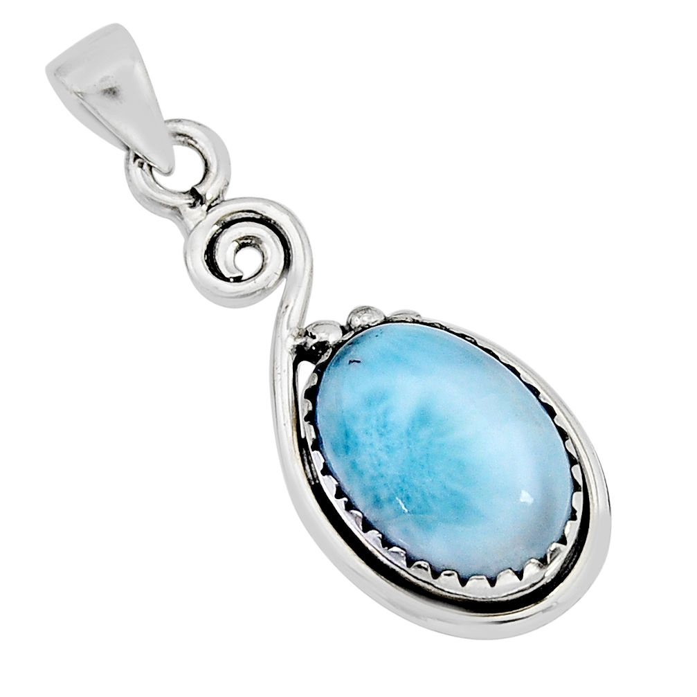 925 sterling silver 5.54cts natural blue larimar oval pendant jewelry y72910
