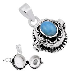 925 sterling silver 2.03cts natural blue larimar oval poison box pendant n34570