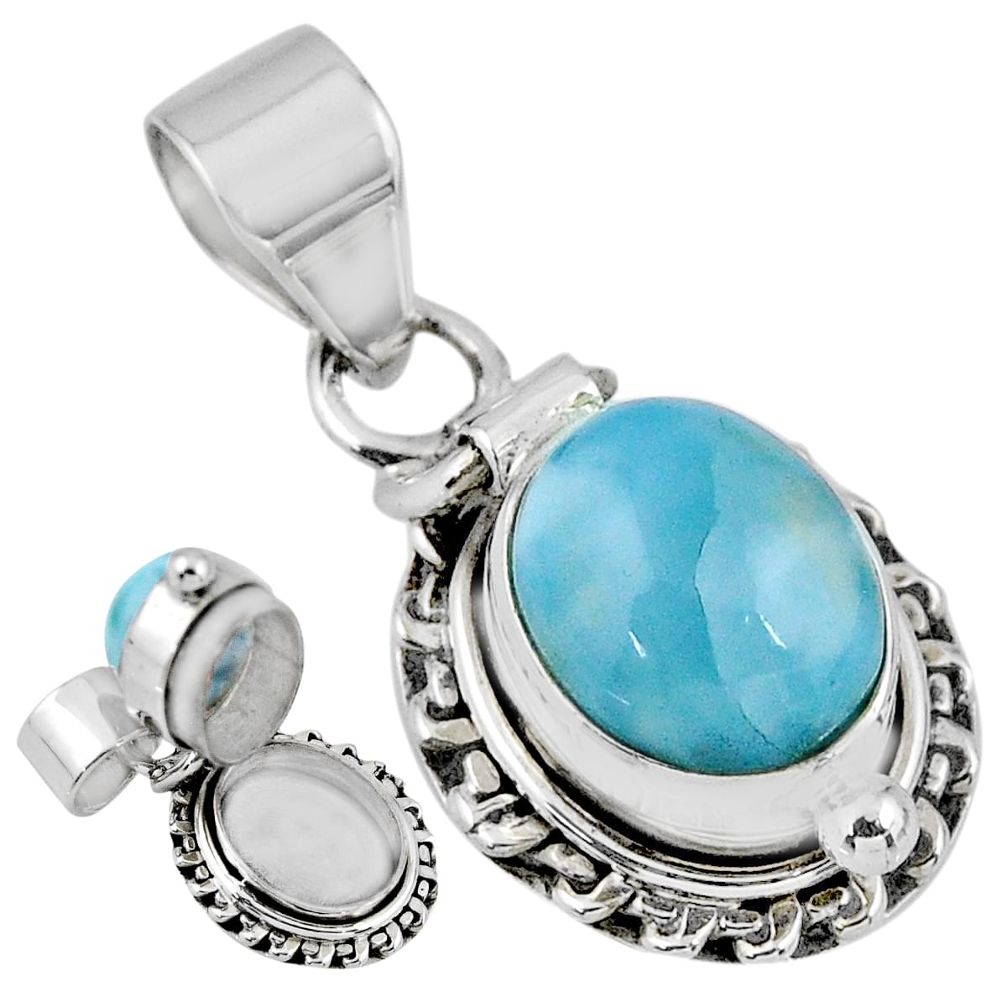 925 sterling silver 5.41cts natural blue larimar oval poison box pendant r55623