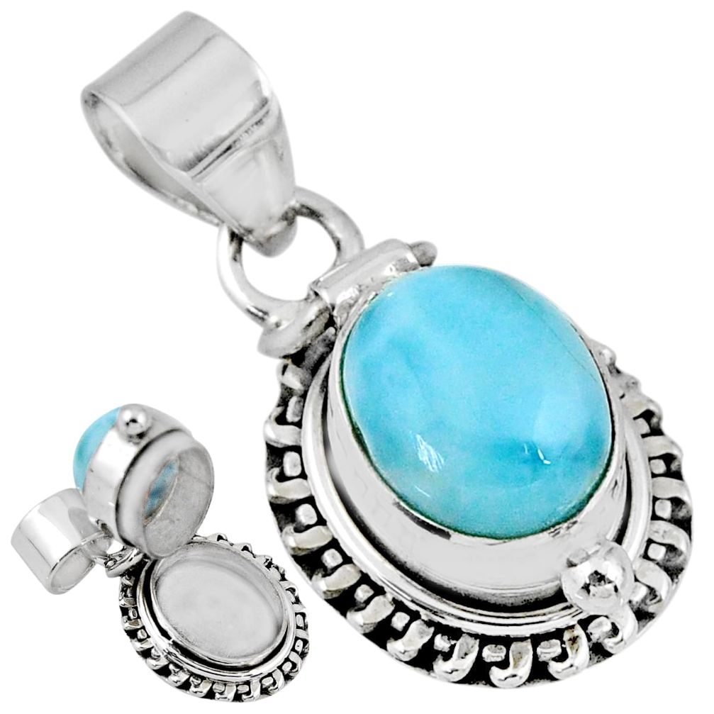 925 sterling silver 5.41cts natural blue larimar oval poison box pendant r55626