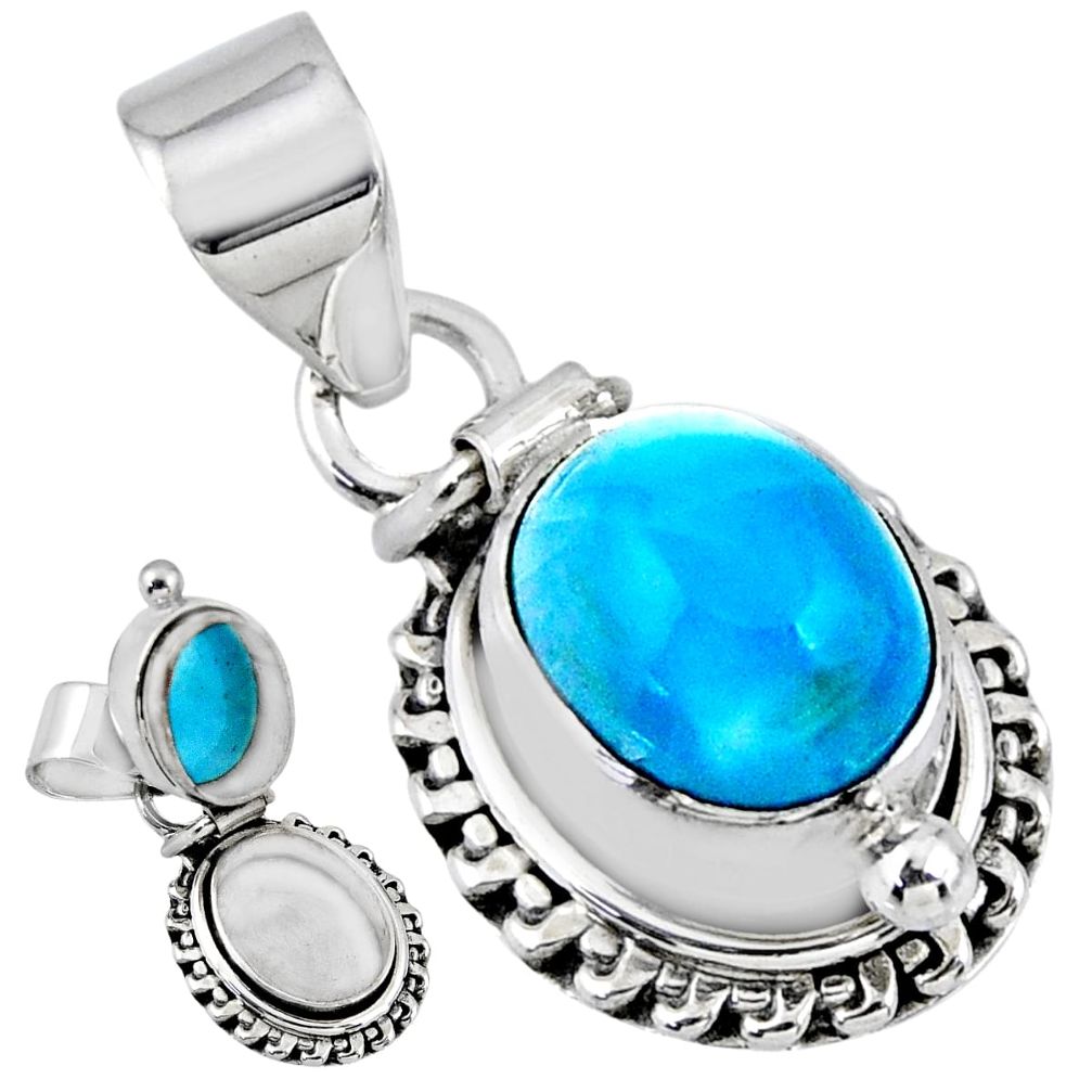 925 sterling silver 5.41cts natural blue larimar oval poison box pendant r55647