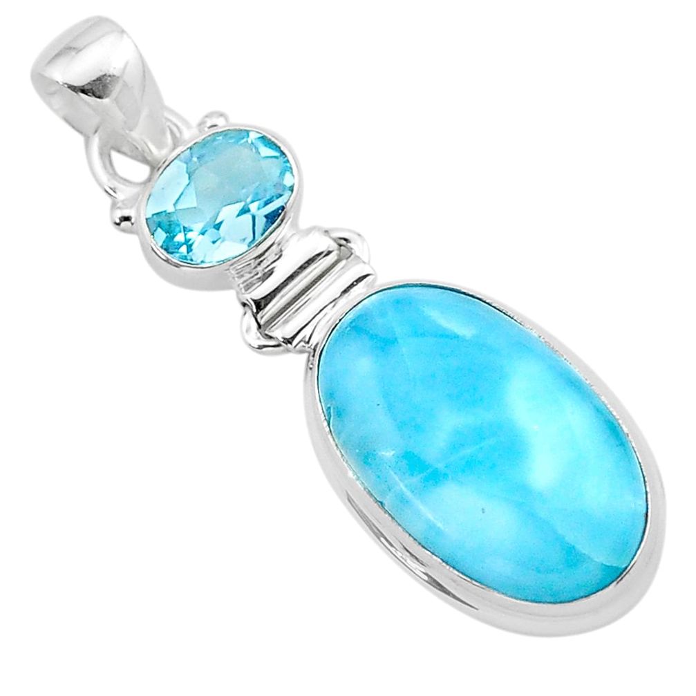 925 sterling silver 13.48cts natural blue larimar oval topaz pendant t24528