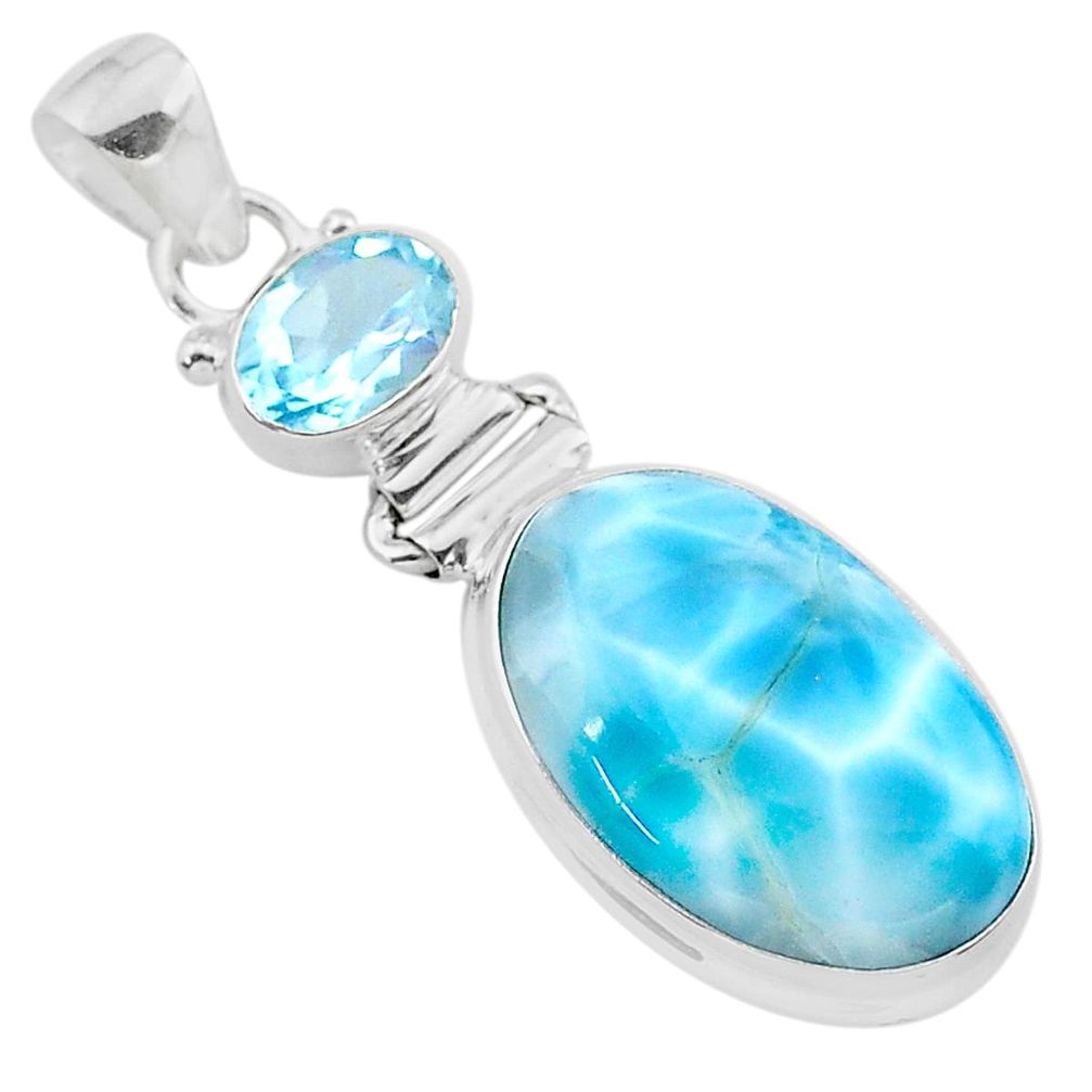 925 sterling silver 16.03cts natural blue larimar oval topaz pendant t24537