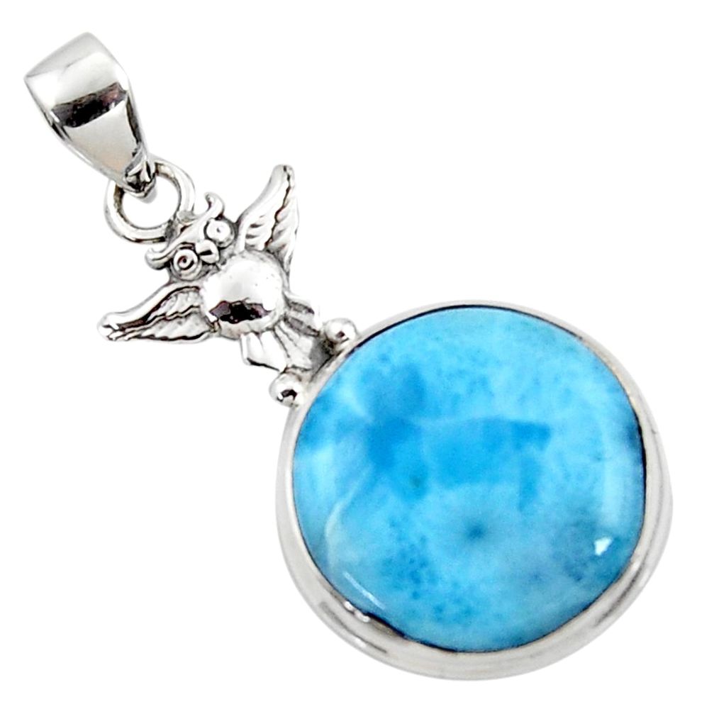 925 sterling silver 15.02cts natural blue larimar owl pendant jewelry r50324