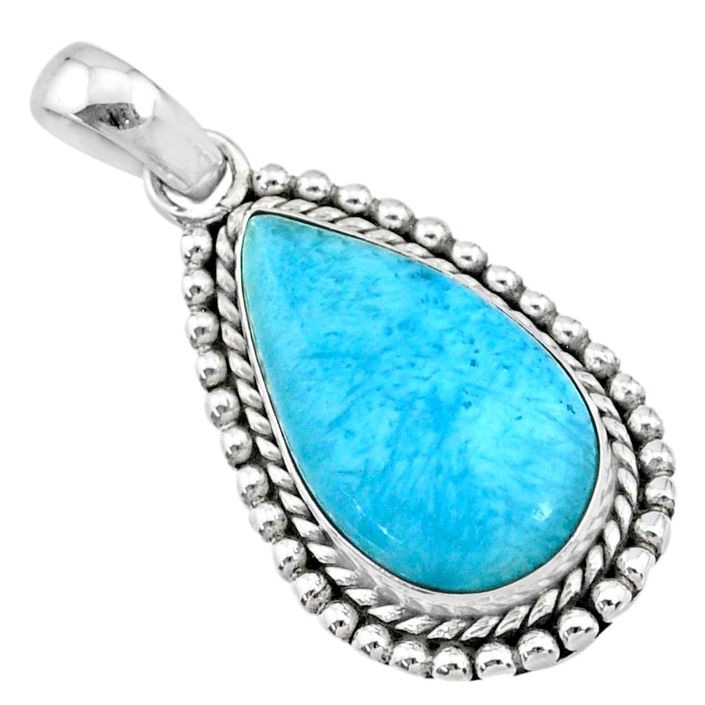 925 sterling silver 12.44cts natural blue larimar pear pendant jewelry r72504