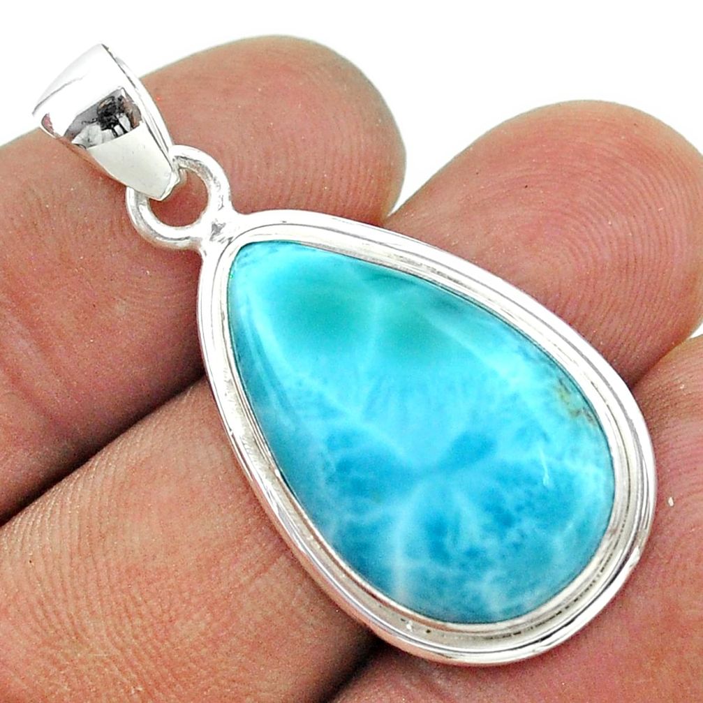 925 sterling silver 16.54cts natural blue larimar pear pendant jewelry t56518