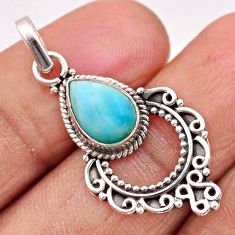 925 sterling silver 2.58cts natural blue larimar pear pendant jewelry t84765