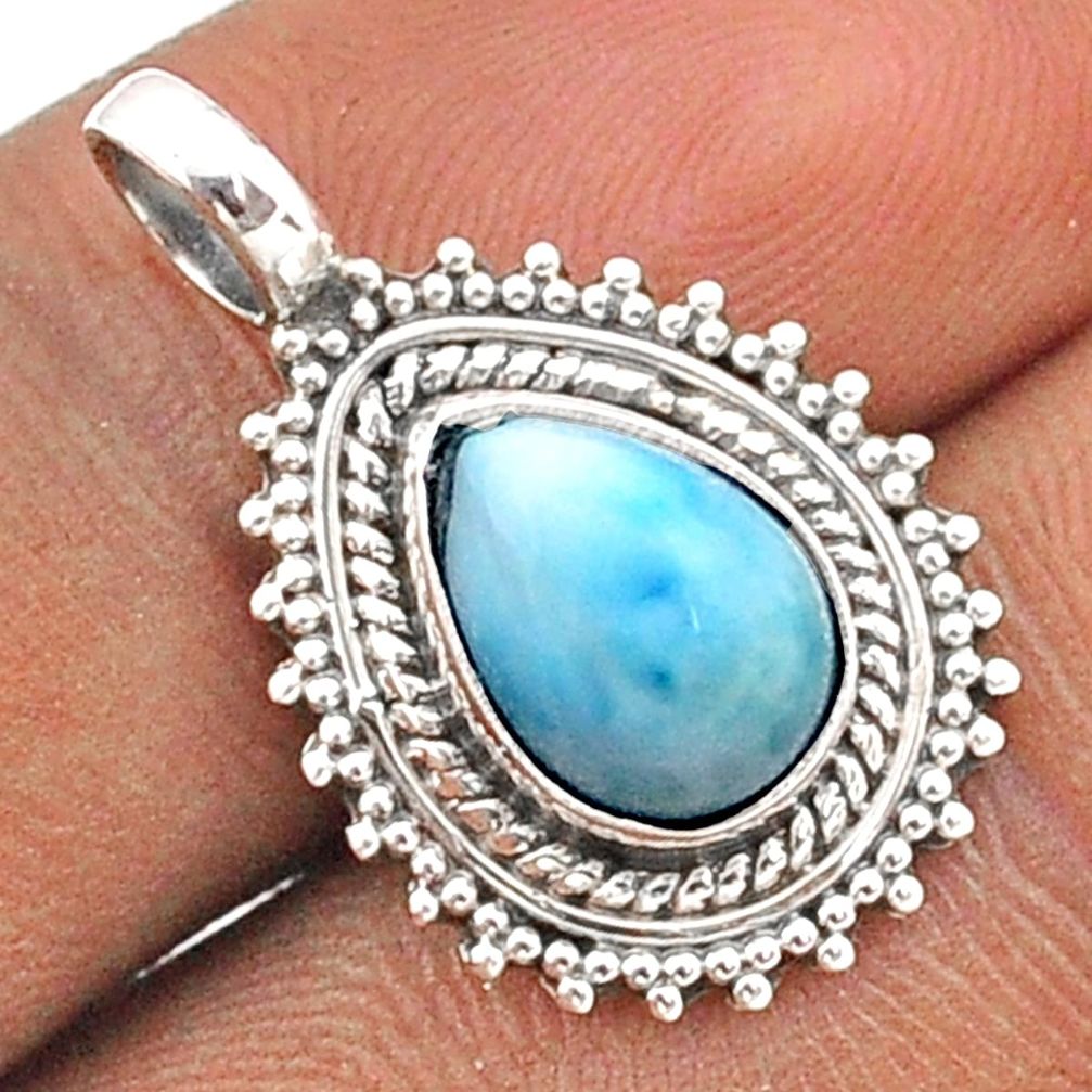 925 sterling silver 2.56cts natural blue larimar pear pendant jewelry t84803